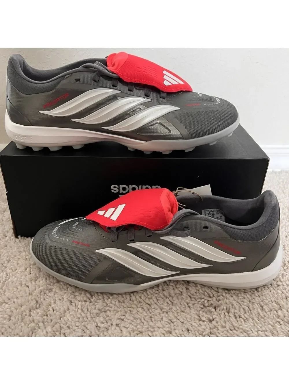 adidas Predator Pro Turf Soccer Cleats Mens Grey Red JR7864 Size 8 NWT